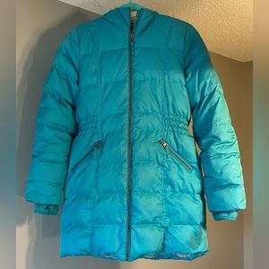 Lands’ End Girls Blue Fur Lined Long Hooded Coat Size L